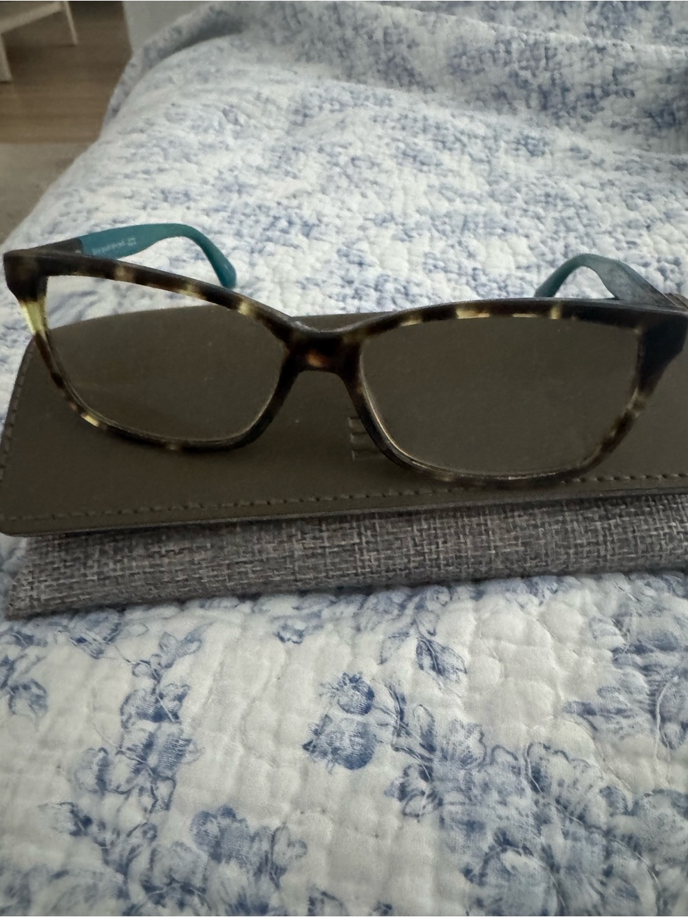 kate spade Tortoise Cat-Eye Glasses with Teal Temples